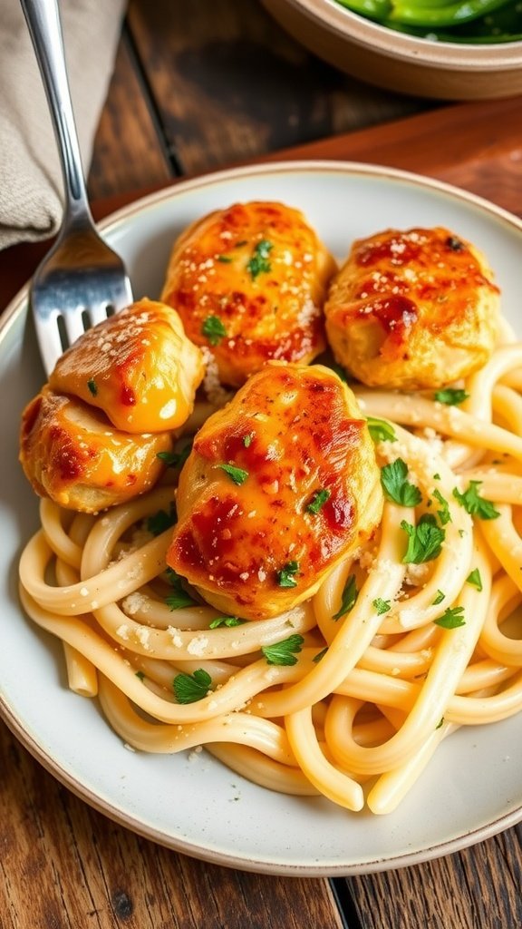 Garlic Butter Chicken Bites with Creamy Parmesan Pasta