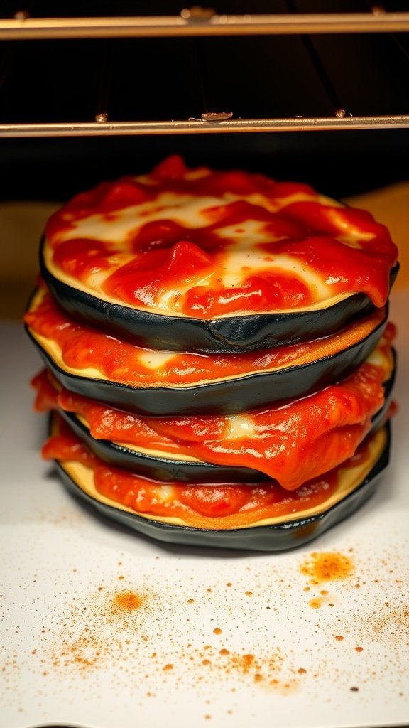 Baked Eggplant Parmesan with layers of marinara and cheese