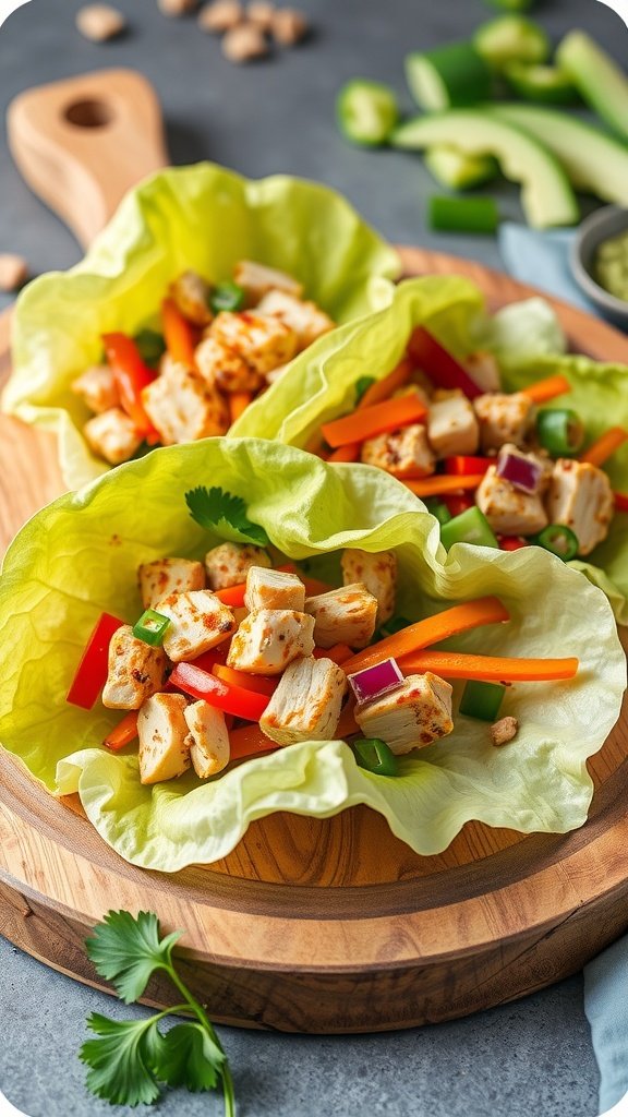 Delicious chicken lettuce wraps with colorful vegetables