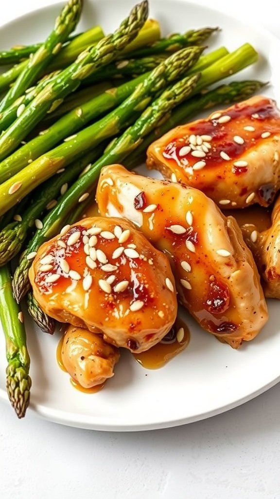 Honey garlic chicken with asparagus on a plate