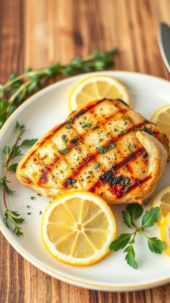 Lemon Herb Grilled Chicken with lemon slices on a plate