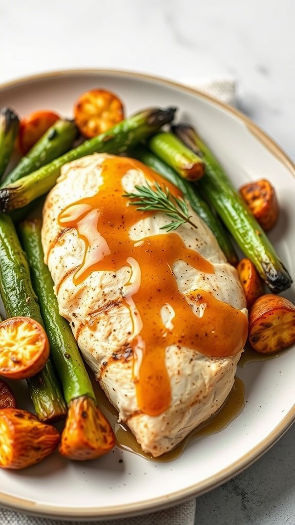 Maple Dijon chicken served with roasted vegetables